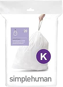 simplehuman Code K Custom Fit Drawstring Trash Bags in Dispenser Packs, 35-45 Liter / 9.2-12 Gallon, White – 20 Liners