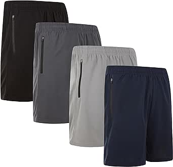 4 Pack: Men's 8" Athletic Running Quick Dry Mesh Shorts with Zipper Pockets (Available in Big & Tall)