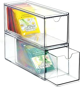 Youngever 3 Drawers Plastic Kitchen Pantry Stackable Storage Organizer, Plastic Tea Packet Organizers, Stackable Tea Bag Holder, 9" x 3" x 3.5"