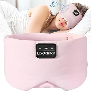 LC-dolida Sleep Mask with Bluetooth Headphones, Ice Silk Sleep Mask with Bluetooth 5.4, Total Blackout Eye Mask for Sleeping, Soft Sleep Mask for Women Men, All Night Sleep, Travel(Pink)