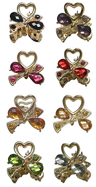 Set of 8 Bling Bling Mini Metal Jaw Clip Decorated with Sparkling Stones U864175-1565-8