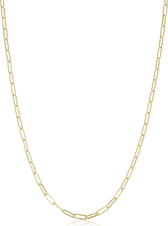 Solid 14k Yellow Gold 2 mm Capsule Paper Clip Link Chain Necklace | Made in Italy