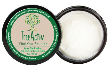 TreeActiv Acne Eliminating Tea Tree Face Cream Plus Grapefruit, Jojoba, Grapeseed & Aloe Water with Vitamin E - Refreshing Scent (1 Jar)