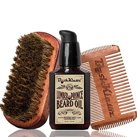 Lumber Prince Beard Oil, 4Klawz Pocket Beard Comb & BoarKlawz Beard Boar Brush Gift Set Beard Care Kit Grooming Bundle Set