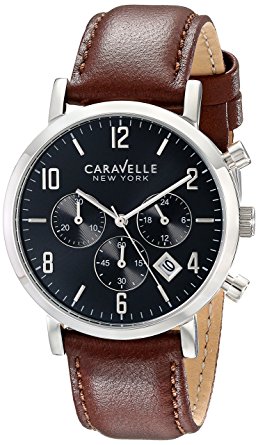 Caravelle New York Men's 43B140 Stainless Steel Watch with Brown Leather Band
