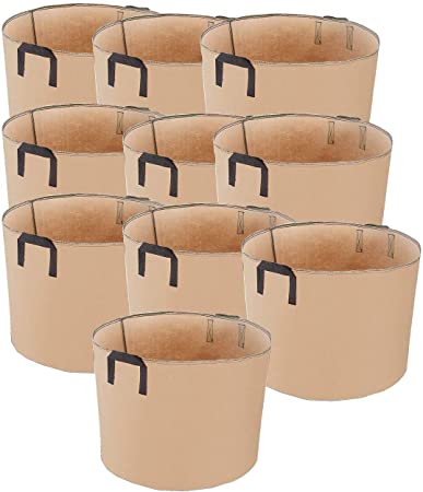 iPower 10-Pack 1 Gallon Plant Grow Bags Thickened Nonwoven Aeration Fabric Container Heavy Duty Durable Pots, Strap Handles for Garden, Tan