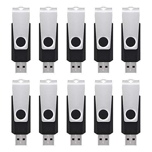 KEXIN USB Flash Drive, 10 Pack 2GB Swivel Foldable USB Memory Stick USB2.0 Pen Drive (Black, 2GB*10PCS)