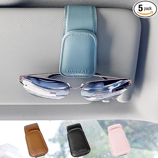 Sunglass Holder Organizer Clip for Car Visor, Durable and Scratch Resistant Sunglasses Organizer with Magnetic Clip, Blue Car Interior Essentials Accessories for Men Women Aesthetic