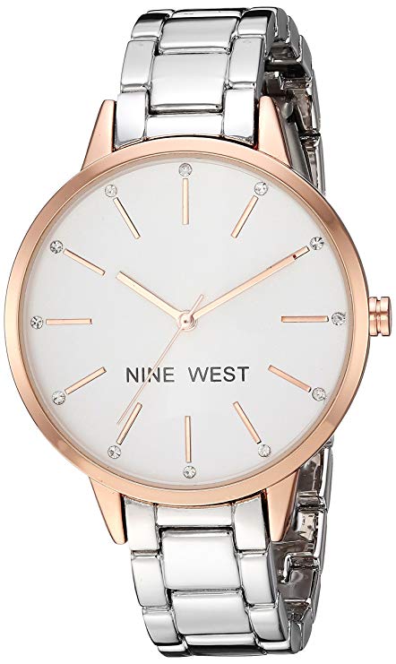 Nine West Women's  Crystal Accented Rose Gold-Tone and Silver-Tone Bracelet Watch