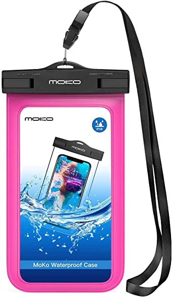 MoKo Waterproof Phone Pouch, Underwater Cellphone Case Dry Bag with Lanyard Armband Compatible with iPhone 12 Mini/12 Pro, iPhone 11 Pro Max, X/Xs/Xr/Xs Max, 8, Samsung S21/S20/S10/S9, A10E, Note 10