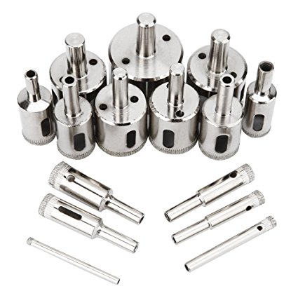 Aiskaer 15 pcs High quality Diamond Hole Saw Drill Bit Set - Diamond Hole SAW Drill BIT FOR Ceramic, Porcelain Tiles, Glass, Marble, Granite, Hole Sizes from 4mm to 40mm