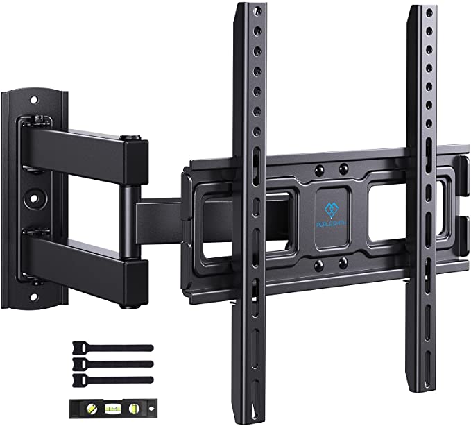 PERLESMITH TV Wall Mount Swivel Tilt for 32-55 inch LED LCD OLED Flat Curved TV Screen, Full Motion TV Mount Bracket with Articulating Arm Perfect Center Single Stud up to 77lbs VESA 400x400mm, PSMFK7