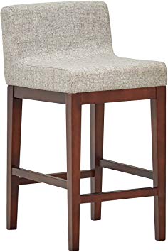 Rivet Mid-Century Modern Low-Back Kitchen Dining Room Counter Stool, 33.5 Inch Height, Light Grey, Wood