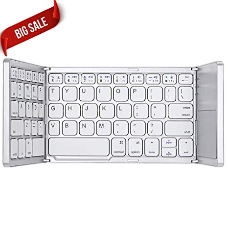 GBTIGER Foldable Bluetooth Keyboard, Portable Tri-fold Ultra-Slim Mini Bluetooth Wireless Keyboard with Built-in Rechargeable Battery for Windows Android iOS Tablet iPad Smartphone, White