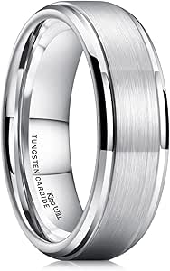 King Will Basic Tungsten Ring for Men 6mm 7mm 8mm 9mm 10mm Silver Blue Tungsten Wedding Band Matte Brushed Finish Comfort Fit