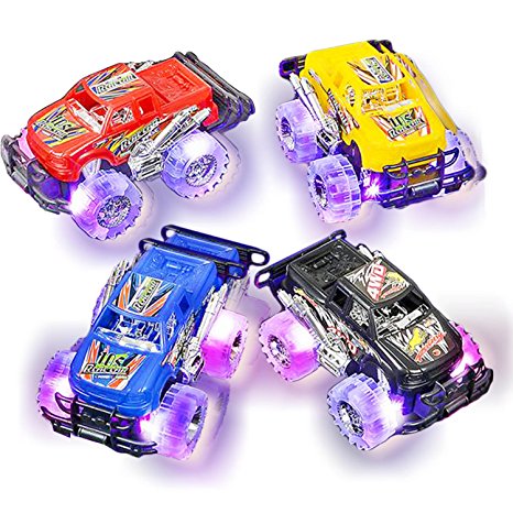 Light Up Monster Truck set for Boys and Girls by ArtCreativity - Set Includes 2, 6” Monster Trucks With Beautiful Flashing LED Tires - Push n Go Toy Cars Best Gift for Kids - For Ages 3