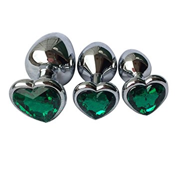 3Pcs Set Luxury Metal Butt Toys Heart Shaped Anal Trainer Jewel Butt Plug Kit S&M Adult Gay Anal Plugs Woman Men Sex Gifts Things for Beginners Couples Large/Medium/Small,Green