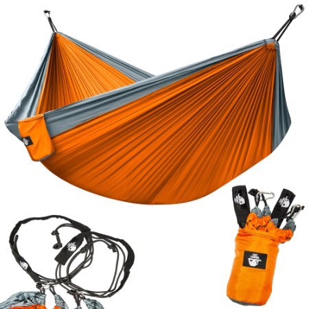 Legit Camping - Double Hammock - Lightweight Parachute Portable Hammocks for Hiking  Travel  Backpacking  Beach  Yard  Gear Includes Nylon Straps and Steel Carabiners