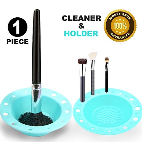 Makeup Brush Cleaner, Bowl Shape Holder Makeup Silicone Washing Brush Scrubber Board Makeup Cleaning Organizer Cosmetic Cleaning Tool Green