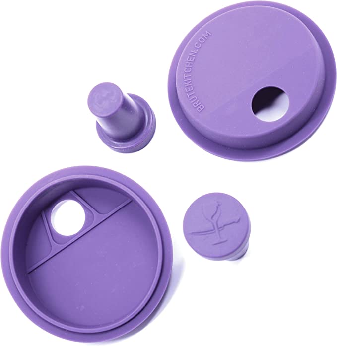 Wide-Mouth Mason Jar Silicone Lids and Corks (2 Lids & 2 Corks) | Leak-Proof, Reversible Lid   Silicone Cork Bottle Stopper | Wide Spout for Smoothies and Protein Shakes (Purple)