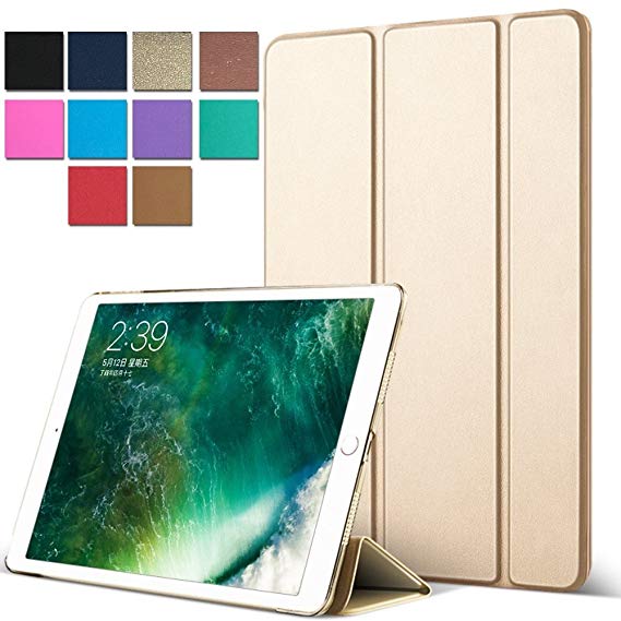 DuraSafe Case for iPad 9.7 Inch 6/5 Gen 2018/2017 [ A1893 A1954 A1822 A1823 ] Tri Fold Smart Cover with Translucent Back, Auto Sleep/Wake - Gold