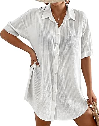 Bsubseach Women's Swimwear Cover Ups Shirt Dress for Women Button Down Dresses Beachwear