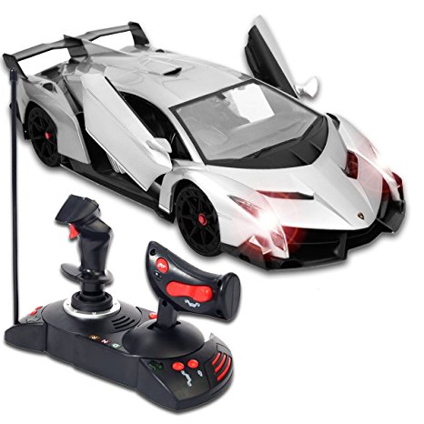 New Licensed Lamborghini Veneno 1:14 Scale RC Car, Electric Sport Radio Two-handed Remote Control Gravity Sensor, Rechargeable NiCd Batteries & Charger Included, Bright Headlights Rearlights