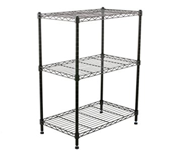 Finnhomy Supreme Steel Wire Shelving Unit with Stable Leveling Feet, 3 Shelves Wire Rack Shelving, Thicken Steel Tube Black