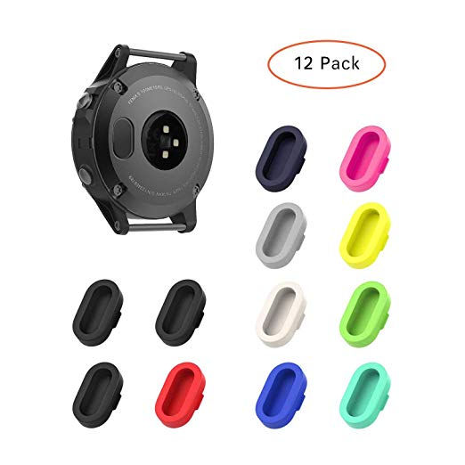 KELIFANG Dust Plug Garmin Fenix 5, 5S, 5X, Plus, Silicone Anti Dust Cap Charger Port Protector Fenix 5, 5S, 5X,Plus, Vivoactive 3 Smartwatch, 12 Pack