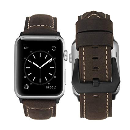 MroTech compatible Apple Watch Strap 42mm Genuine Leather Watchband iWatch Replacement Band Vintage Bracelet for Apple Watch Series 3/2 / 1 Sport Edition Nike  Hermes (Coffee, 42 mm)