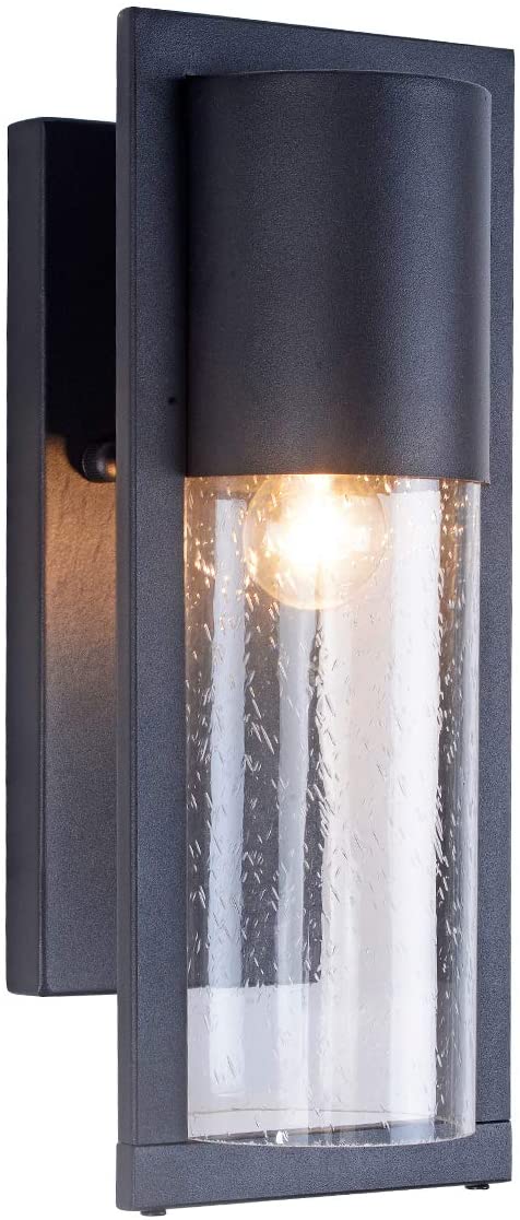 Modern Farmhouse Outdoor Wall Light, Waterproof Rust-Proof Porch Light Exterior Wall Lantern Black Finish with Seed Glass for House Porch Patio Deck 14.2" Height