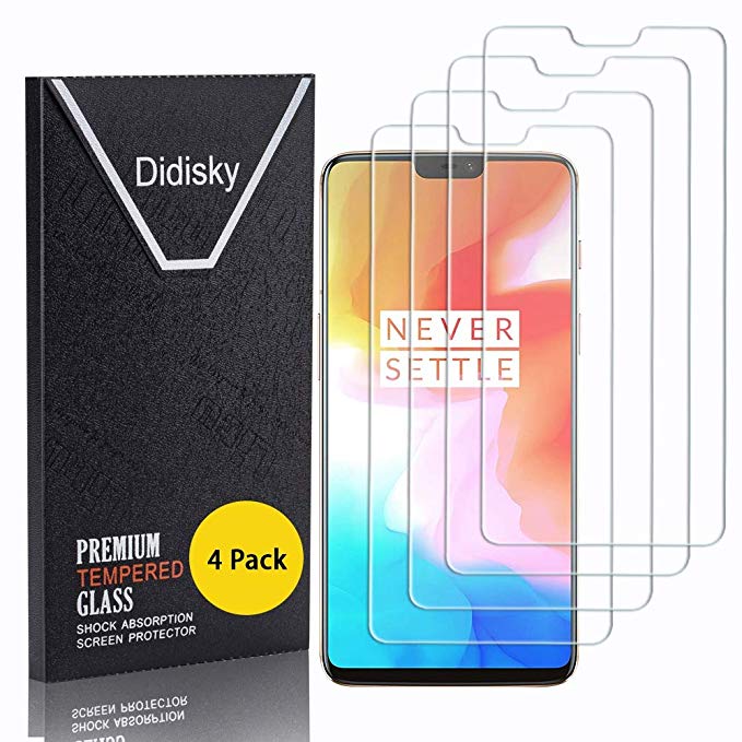 Didisky Tempered Glass Screen Protector for Oneplus 6, [ 4 Pack ] Anti Scratch, 9H Hardness, No Bubbles, High Definition, Easy To Apply, Case Friendly