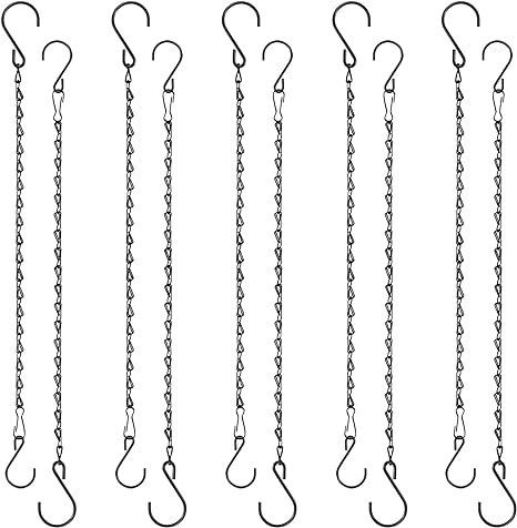 Fetanten Plant Hanging Chains, 20 Inch Metal Hanging Basket Chain with S Hook for Bird Feeders Lanterns Wind Chimes Billboards Photo and Indoor Outdoor Decorative (Black, 10 PCS)