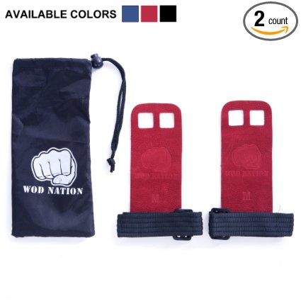 Leather Barbell Gymnastics Grips by WOD Nation - Perfect for Pull-up Training, Kettlebells and CrossFit.