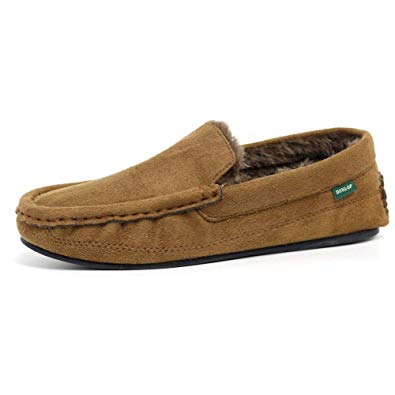 Mens Famous Dunlop GEORGE Moccasin Loafers Faux Sheepskin Fur Slippers with Rubber Sole