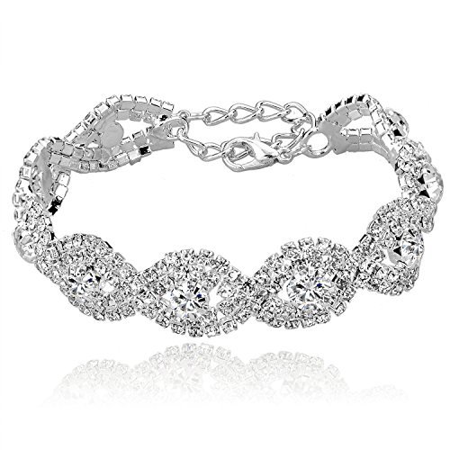 Long Way Women's Silver/Gold Plated Crystal Bracelets 6.7" 2.4"