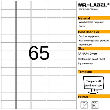 Mr-Label Waterproof Removable Adhesive Food Labels - Tear-resistant stickers for Kitchen use | Barcode Label - Laser Printer Only (Size: 23.238.1mm)
