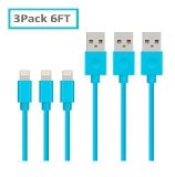 3-pack 6ft2m Quntis Date Charge Sync Cable for Apple iphone 6 6 Plus 6S Ipad Air for All IOS Device Lifetime Guarantee65288Blue