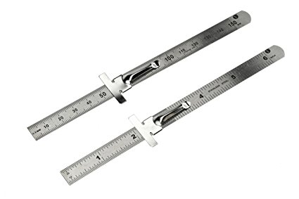 SE 925PSR-2 2-Piece SAE & Metric Ruler Set with Detachable Clips, Stainless Steel