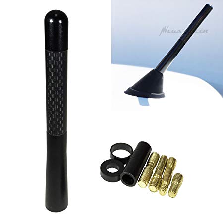 1 Pc Universal Polished Black 5" in / 127 mm Real Carbon Fiber Screw Type Short Stubby Antenna Sport Auto Car SUV AM/F