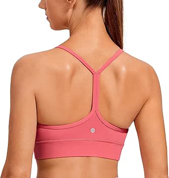 CRZ YOGA Butterluxe Womens Y-Back Racerback Sports Bra - Spaghetti Straps Wireless Scoop Neck Athletic Padded Yoga Bra