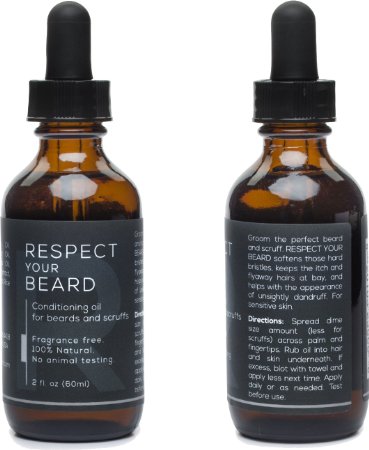 Best Beard Oil and Conditioner By Respect Your Beard | Softens Rough Beard and Goatee | Soothes Itchy Beard | Command Respect | Made in USA, Double Size - Full 2oz, 100% Natural, Unscented
