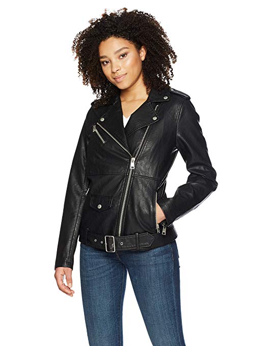 Levi's Women's Oversized Faux Leather Belted Motorcycle Jacket