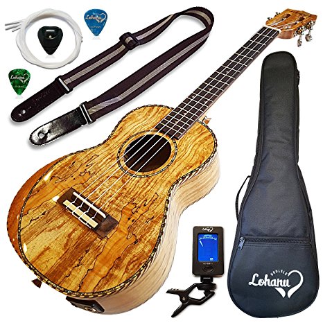 Ukulele Amazing Looking Spalted Maple With Armrest Glossy Finish With 3 Band Electric EQ Pickup (Tenor)