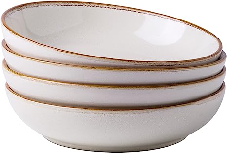 AmorArc 8.5'' Large Pasta Bowls, 36oz Ceramic Salad Serving Bowls Set of 4 for Kitchen, Wide Stoneware Bowls for Pasta,Salad,Fruit,Bread, Microwave Safe, Reactive-White