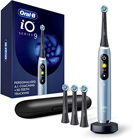 Oral B Power iO Series 9 Electric Rechargeable Toothbrush, Aquamarine, With (4) Brush Heads And Travel Case