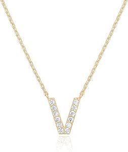 PAVOI 14K White Gold Plated Cubic Zirconia Initial Necklace | Letter Dainty Necklaces for Women