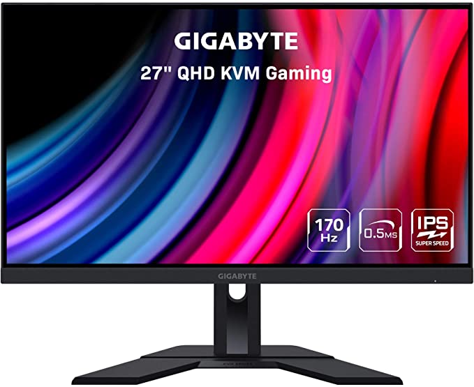 Gigabyte M27Q 27" 170Hz 1440P KVM Gaming Monitor, 2560 x 1440 SS IPS Display, 0.5ms (MPRT) Response Time, 92% DCI-P3, HDR Ready, FreeSync Premium, 1x Display Port 1.2, 2X HDMI 2.0, 2X USB 3.0, Black