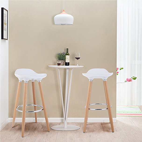 Costway Set of 2 Barstools Modern Counter Height Bistro Pub Side Chairs with Wooden Legs White