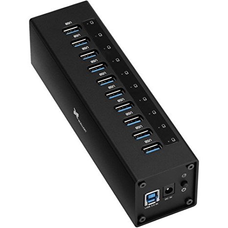 Xcellon 10-Port Powered USB 3.0 Aluminum Hub (Black)